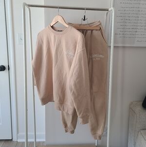 Beige Tan Sweatshirt and Joggers Matching Set